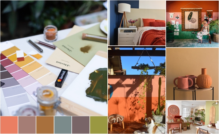 Conjunto de imagens com ambientes diversos e coloridos que representam a coleção do Brasil em Cores.