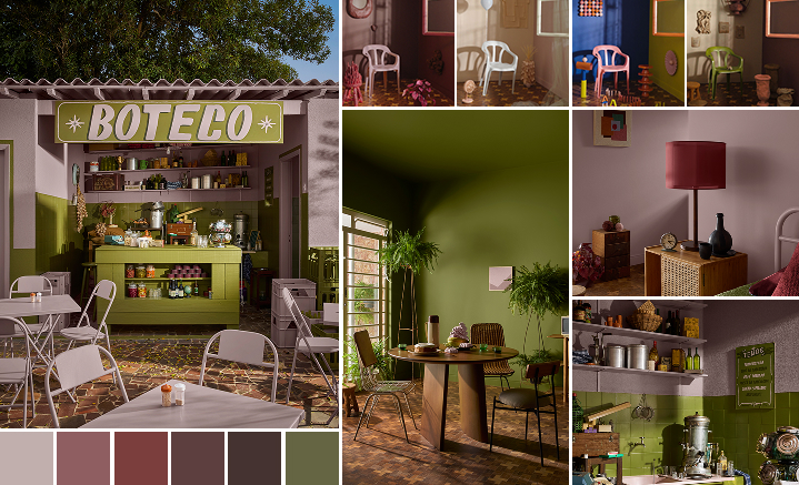 Ambientes internos decorados com tons do revela 2026 Suvinil.