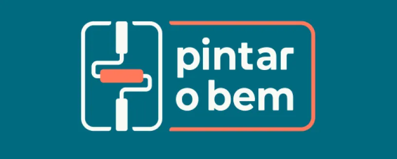 pintar o bem Imagem com fundo azul e logo do pintar o bem